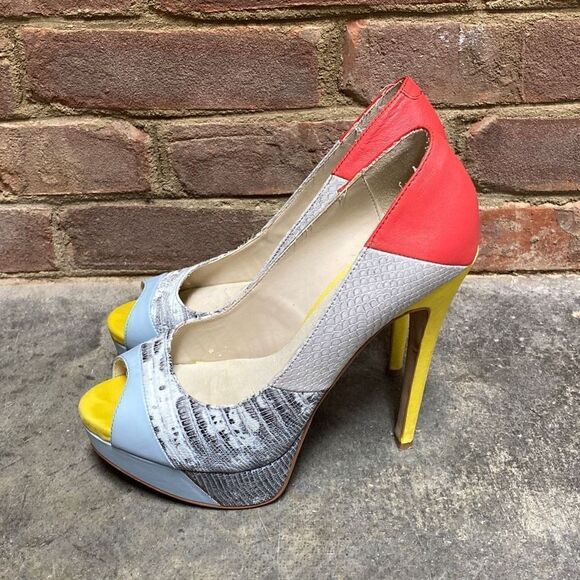 Aldo Multi Color Leather Peep Toe Stiletto Heels Size 8 - Picture 4 of 11